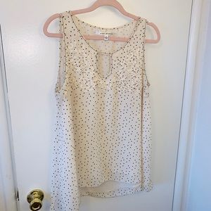 MAX STUDIO ivory & black polka dot hem top L